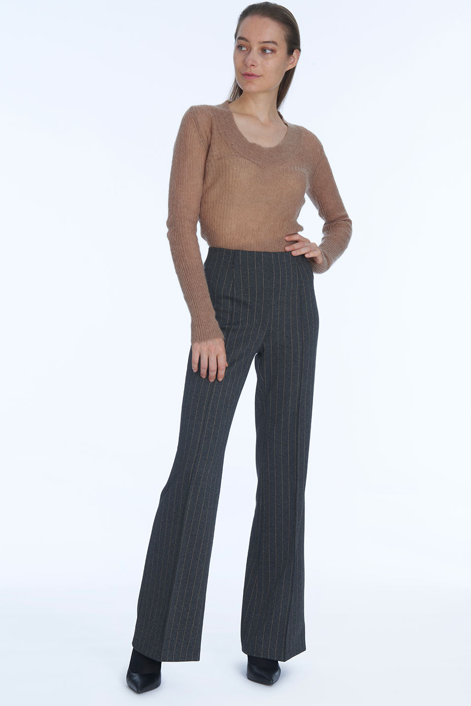 Pantalon ALF Milano - Gris Anthracite Rayure tennis Camel