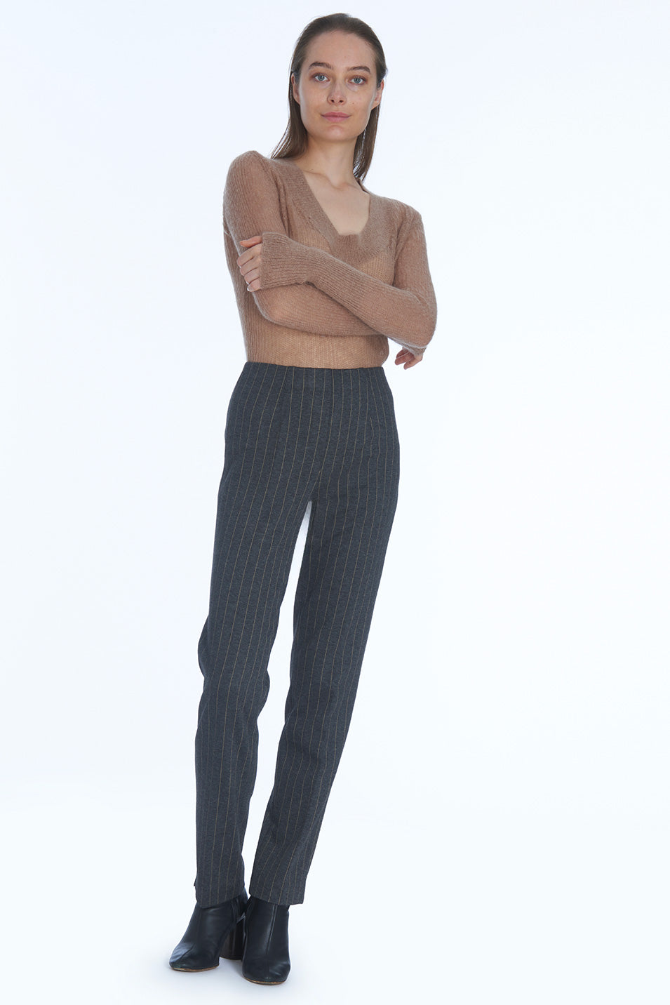 Pantalon LIZE Milano - Gris Anthracite Rayure tennis Camel